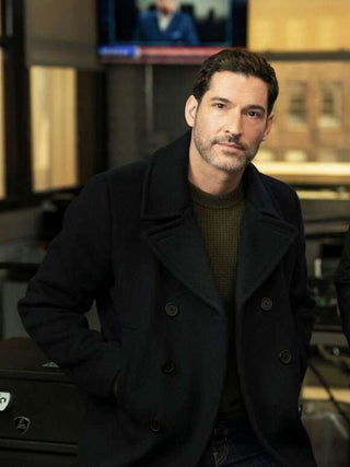 Tom Ellis CIA Black Peacoat