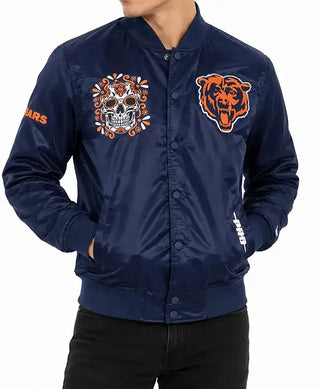 Chicago Bears Dia De Muertos Eternal Skull Satin Jacket