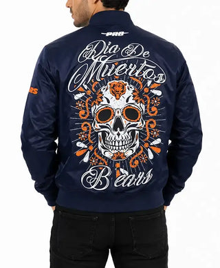 Chicago Bears Dia De Muertos Eternal Skull Satin Navy Blue Jacket