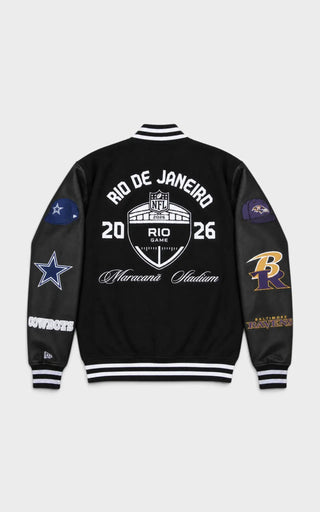 Cowboys vs Ravens Rio Game 2026 Varsity Black Jacket