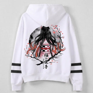 Demon Slayer Nezuko Kamado Floral Printed White Hoodie