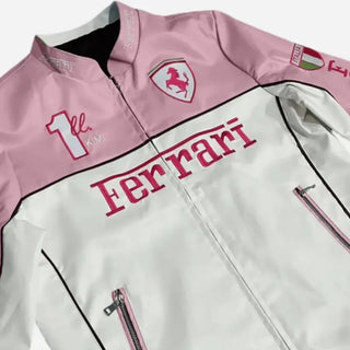 F1 Ferrari Pink Leather Jacket