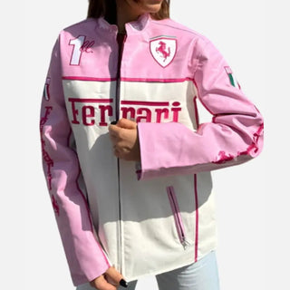 Ferrari F1 Pink Leather Jacket