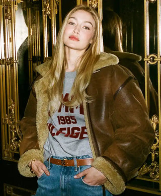 Gigi Hadid Tommy Hilfiger Shearling Aviator Jacket