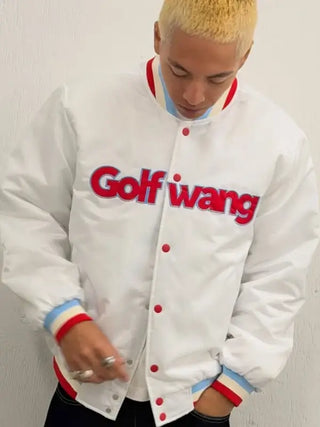 Golf Wang White Satin Varsity Jacket