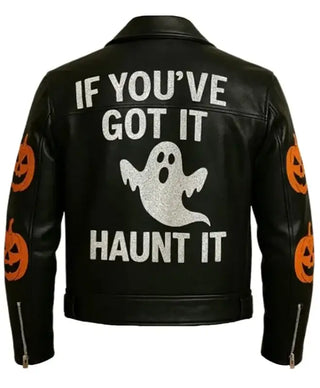 Halloween If You Got It Haunt Skull Prints Biker Black Jacket