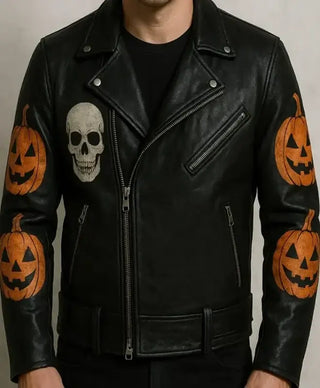 Halloween If You Got It Haunt Skull Prints Biker Jacket