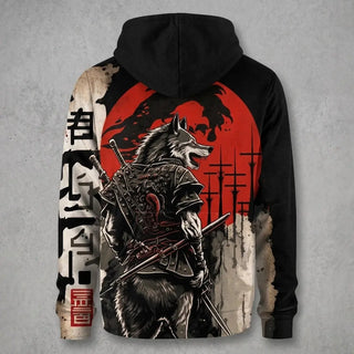 Halloween Japanese Wolf Samurai Red Hoodie 