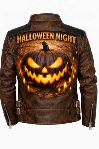 Halloween Night Leather Brown Jacket