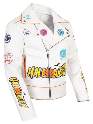 Halloween Pumpkin Women's Biker Leather Jacket