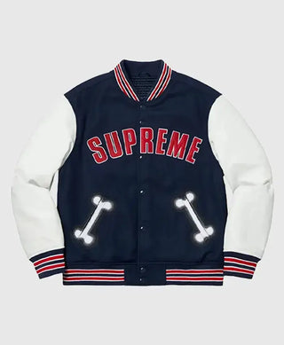 Halloween Supreme x Bone Letterman Navy Varsity Jacket