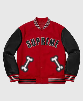 Halloween Supreme x Bone Letterman Red Varsity Jacket