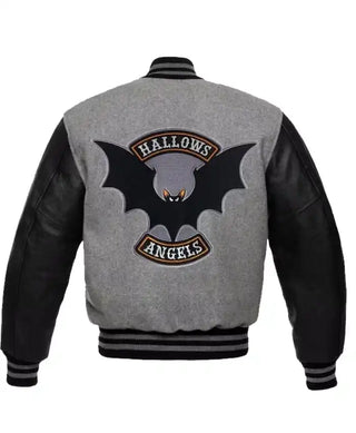 Hallows Angels Spooky Grey & Black Varsity Jacket