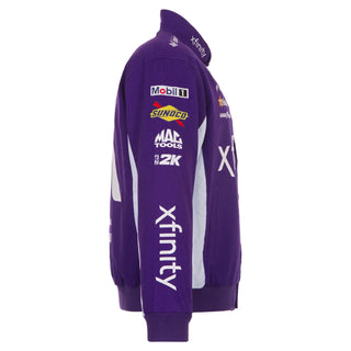 JH Design Bubba Wallace Purple Xfinity Twill Racing Polyester Buttoned Closure Jacket