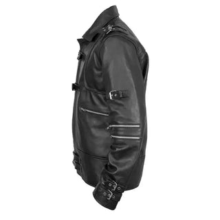 Michael  Jaafar Jackson Black Leather Belted Jacket