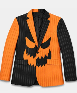Jack-O-Lantern Pinstripe Split  Halloween Blazer