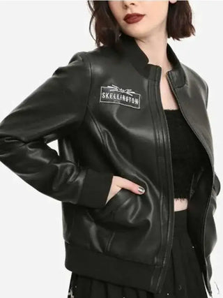 Jack Skellington Black Bomber Leather Jacket