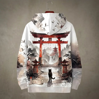 Japanese Torii Gate and Cat Hoodie