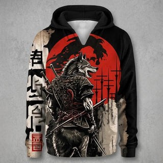 Japanese Wolf Samurai Red Hoodie