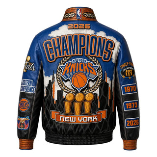 Jeff Hamilton Knicks 2026 NBA Champions Leather Black & Blue Jacket