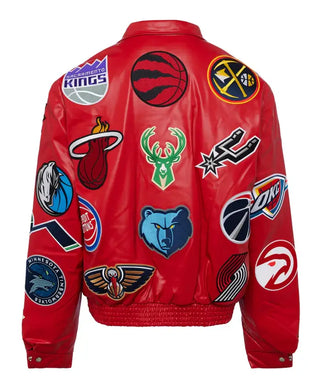 Jeff Hamilton NBA Teams Collage  Red Leather Jacket