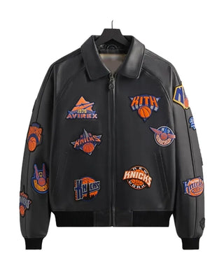 Knicks x Kith x AVIREX Icon Black Leather Jacket