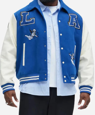 Shop Koyin x Fashion Nova LA Blue &amp; White Varsity Jacket&nbsp;