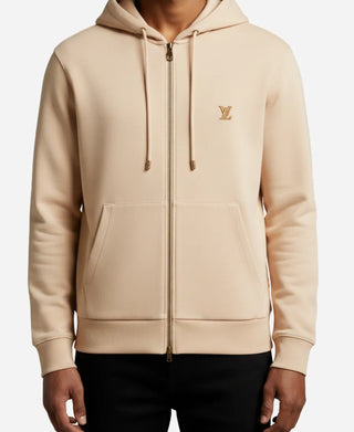 Louise Vuitton Beige Full Zipper Fleece Hoodie