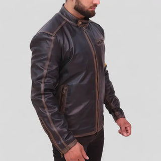Men's Leather Jacket – Black Cafe Racer Style