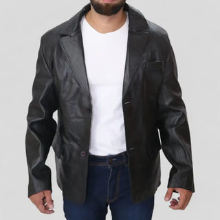 Men's Black Leather Blazer