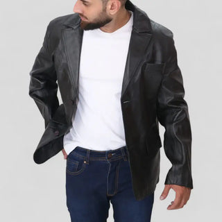 Stylish Men's Black Leather Blazer