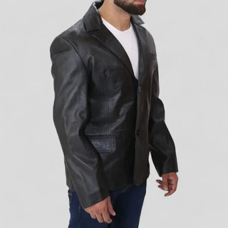 High-Quality Black Leather Blazer for Men