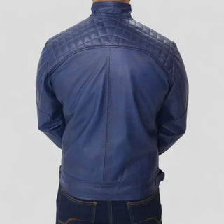Stylish Men's Blue Slim Fit Leather Biker Jacket