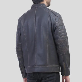 Rub Off Brown Cafe Racer Jacket for Men