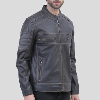 Brown Leather Cafe Racer Jacket for Men – Rub Off Finish