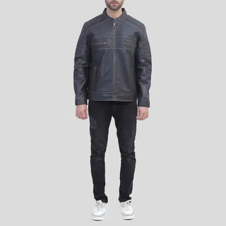 Stylish Brown Cafe Racer Leather Jacket for Men