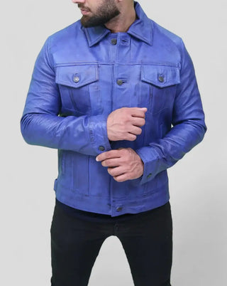 Classic Real Leather Trucker Jacket for Men