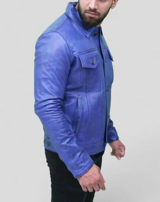 Men's Blue Trucker Jacket – Classic Real Leather