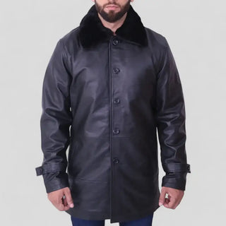 Men's Black Blazer Coat with Fur Collar