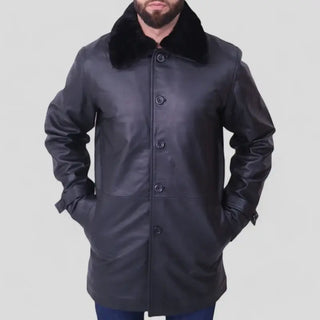 Fashionable Men's Black Fur Collar Blazer