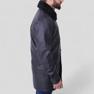 Men's Classic Black Fur Collar Coat