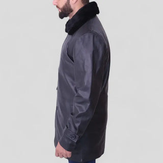 Black Fur Collar Blazer Coat for Men