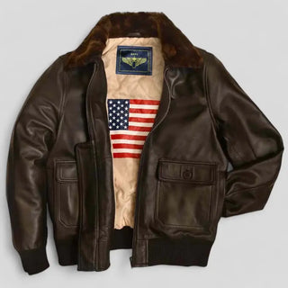Men's G-1 US Navy Brown Bomber leather Jacket