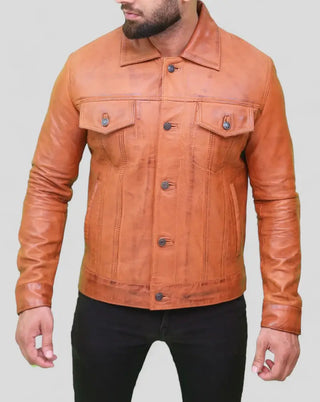Men's Light Brown Leather Trucker Jacket – Timeless Style