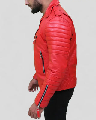 red moto leather jacket
