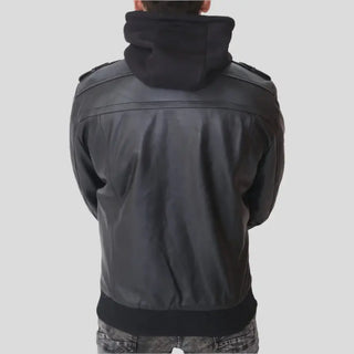 Men's Premium Leather Jacket with Hood Attachment
