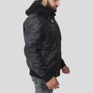 Men's Stylish Leather Jacket with Removable Hood
