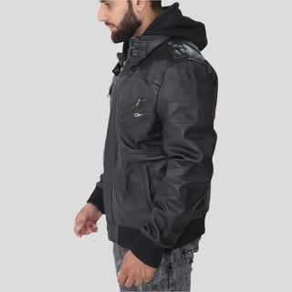 Men's Black Jacket with Removable Hood