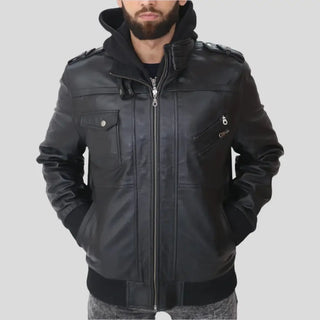 Men's Hood Leather Jacket