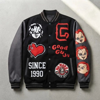 Men's Graphic Black and Red Varsity Jacket